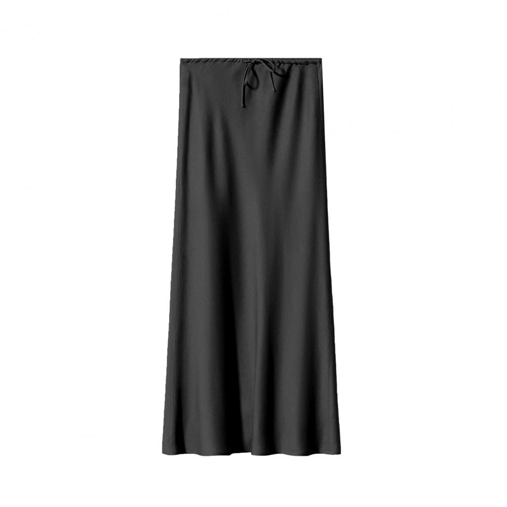 Summer Fall Women's Drawstring Hip Sheath Dress Elegant Silk Satin High Waist Floor-length Skirt Elastic Ankle Length Line A
