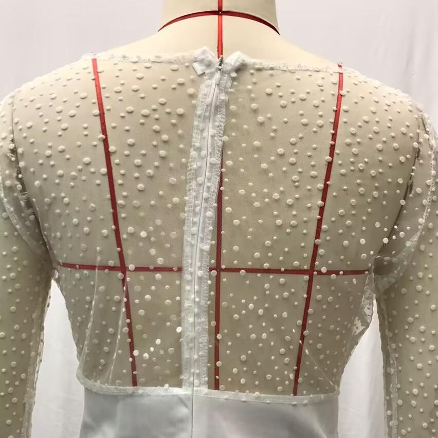 2025 Лето Осень Женское Прозрачное Сетчатое Свадебное Платье, Сексуальное Платье с V-образным вырезом и Длинными Рукавами с Высоким Разрезом, Белое Просвечивающее Свадебное Платье для Торжественных Мероприятий