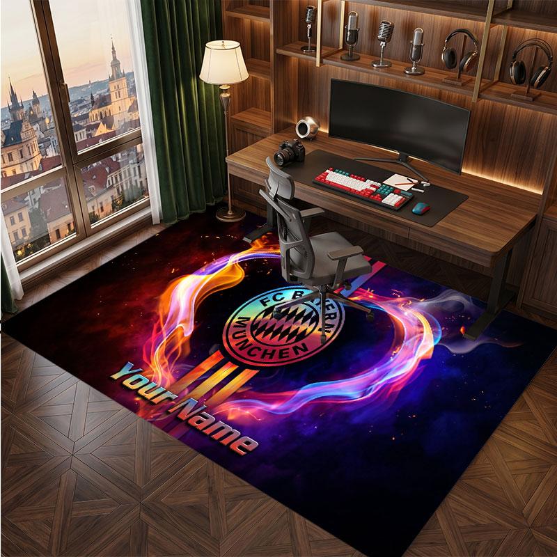 Bayern Munich Custom Crystal Velvet Rug, Personalized Name Text Print, Football Logo Soft Non‑Slip Floor Mat Home Decor Gift