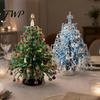 Holiday Keepsake Making Set 2 Pcs DIY Beaded Christmas Tree Kit with LED Light, Handmade Mini Sparkling Bead for Desk Faux Crystal Art Craft, Sparkly