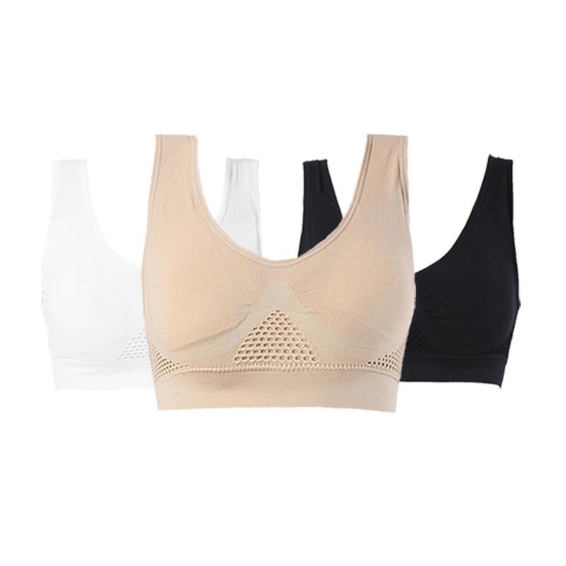Three-piece mesh breathable sports bra with pad zero restraint seamless underwear sports bra no steel ring vest women