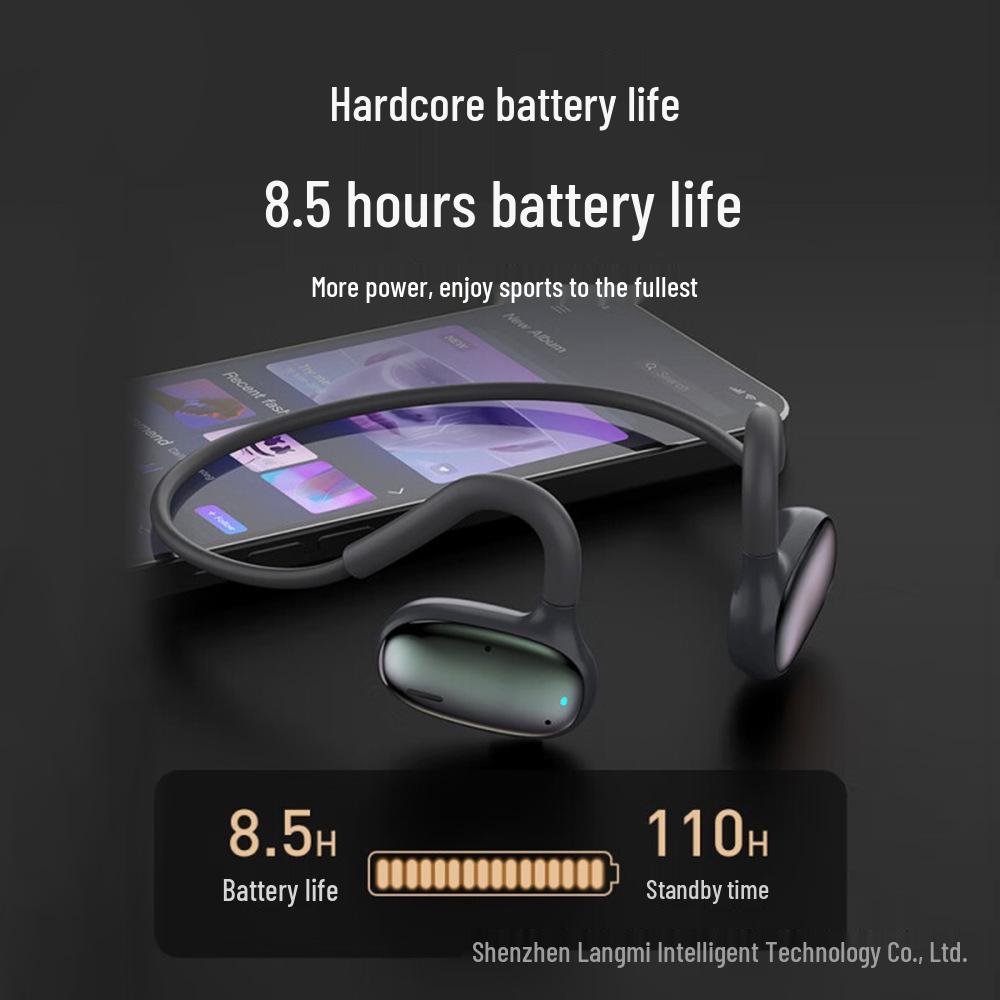 Bluetooth-спортивная гарнитура с воздушной проводимостью: Водонепроницаемый, Потостойкий, Дизайн с ушным крючком, Долгое время работы от аккумулятора