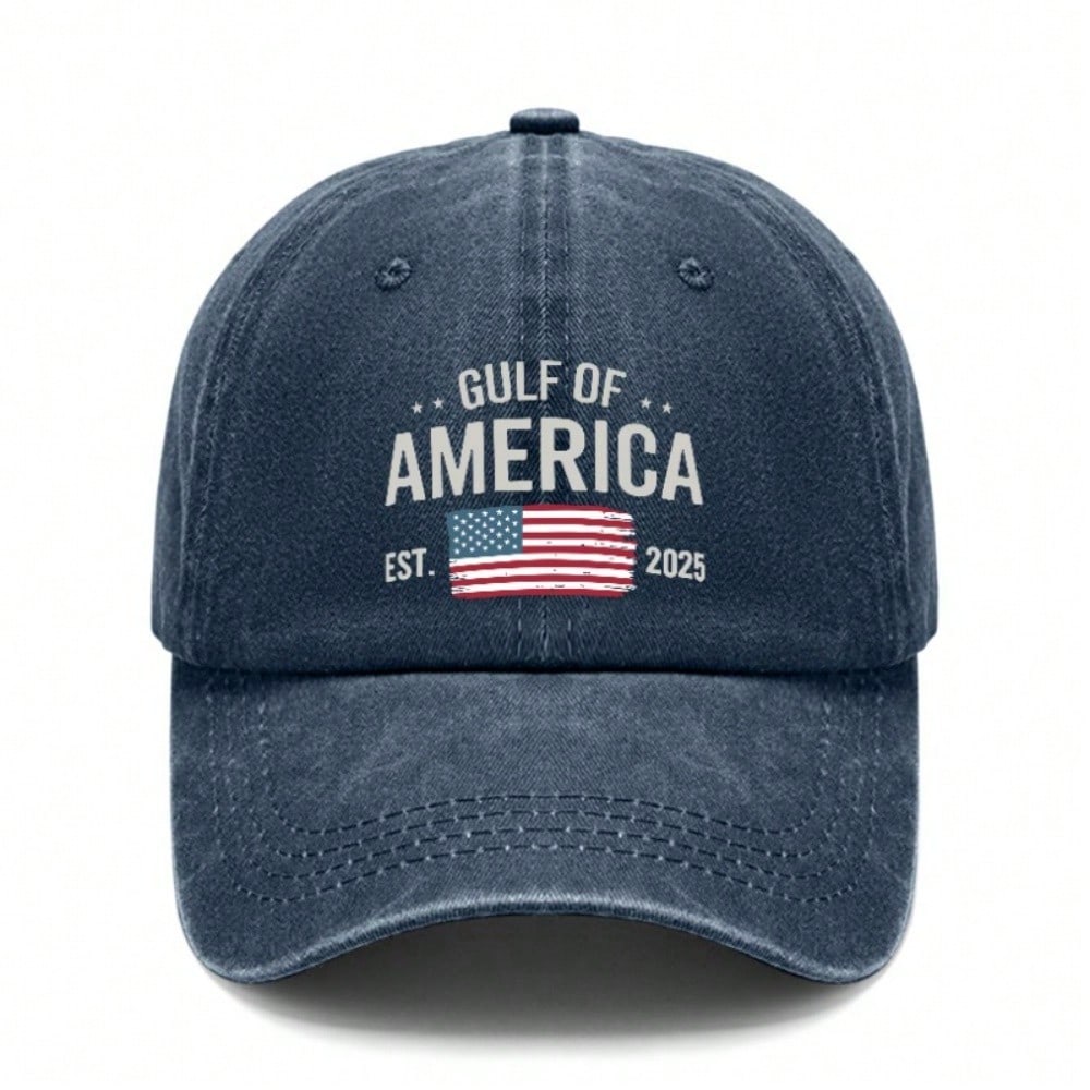 [Patriotic Baseball Cap] 2025 Gulf Of AMERICA Print Adjustable Hat Vintage Washed Polyester - Unisex Casual Outdoor Sports Gift For July 4Th