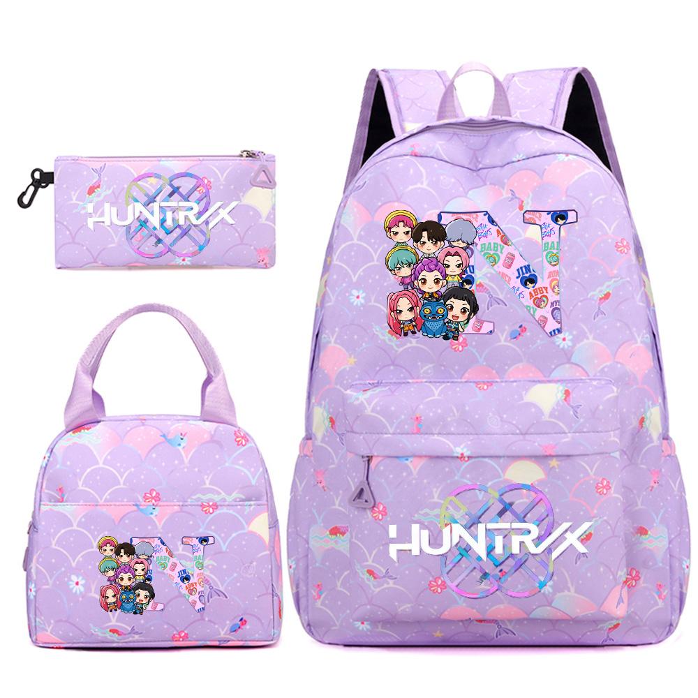 3Pcs/set 26 English Letter Kpop Printed Backpack Handbag Pencil Case for Teenger Student Girl Boy Schoolbag Kid Bookbag Large Capacity Travel Bag Gift