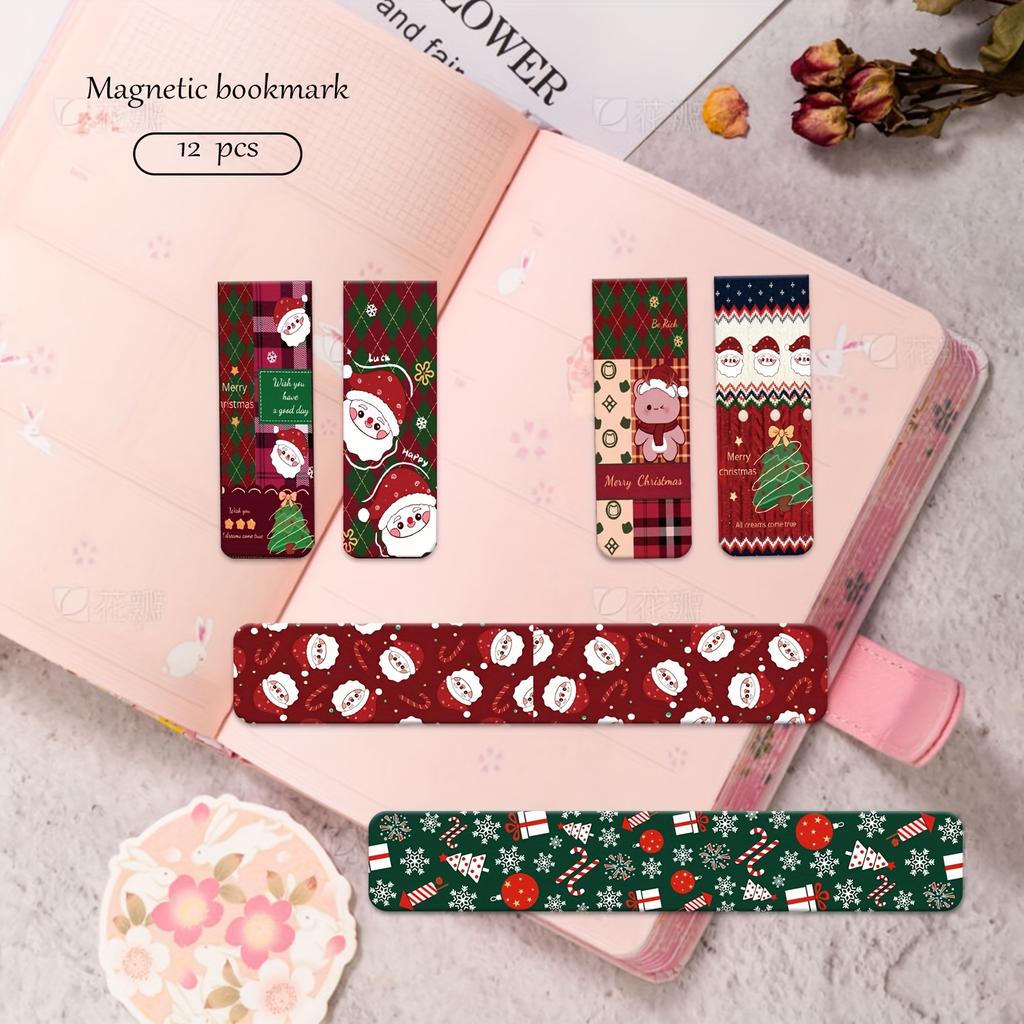 12 шт. Магнитные закладки с рождественскими дизайнами - Праздничные темы, Идеально подходят для читателей, студентов и учителей, 5,99x2,01 см