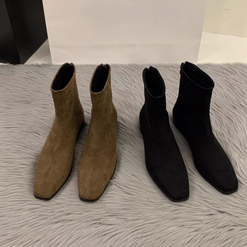 Модные осенне-зимние женские ботильоны на низком каблуке, на молнии, модные, с квадратным носком, удобные, ботильоны, женская обувь