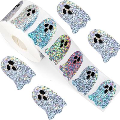 3 см Flash Laser Ghost Наклейки Хэллоуин Наклейка Печать Подарочная Наклейка Канцелярские Наклейки Декор Конверта Журнала 500 шт./рулон