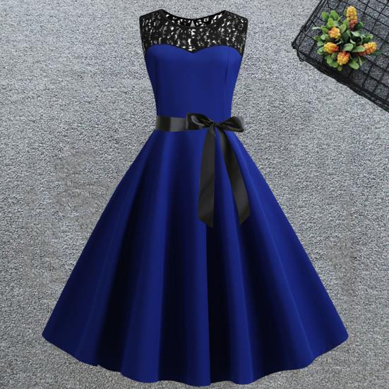 Леди Нижние Юбки Плюс Размер О-Образным Вырезом Без Рукавов Прозрачная Кружевная Шить Лента Бантом Платье Трапеции Конькобежец Большой Подол Платье Принцессы Миди