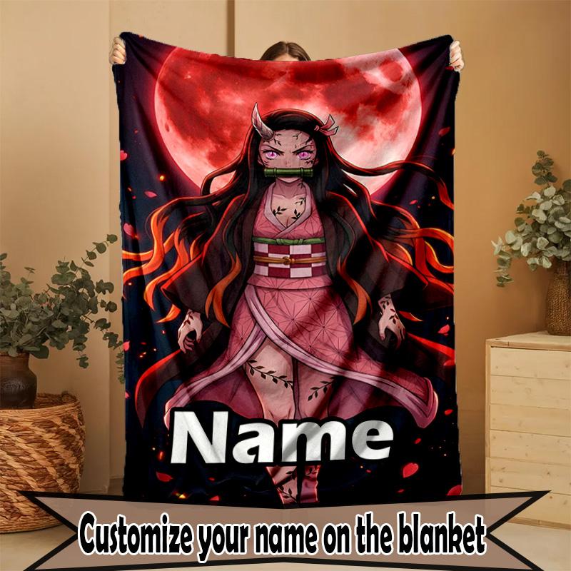 Custom Name Personalized Demon Slayer Print Blanket, Home Decor, Bedroom, Sofa, Camping, Couch, Gifts for Birthday Christmas