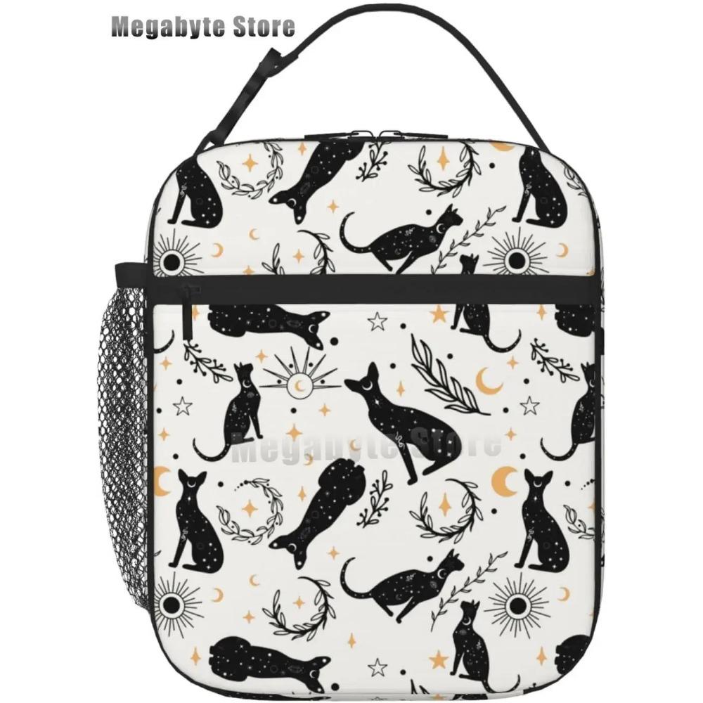 Черный кот ланч-бокс смешной кот ланч-бокс для детей подростков девочек женщин взрослых холодильник изолированный цветочный ланч-бокс для школы работы путешествий