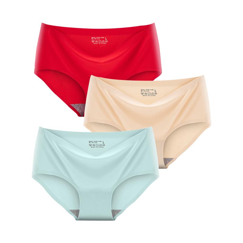 3 Pcs/Set Seamless Panties Silk Pamty Mid Waist Underwear Comfort Underpants Solid Invisible Briefs Female Lingerie