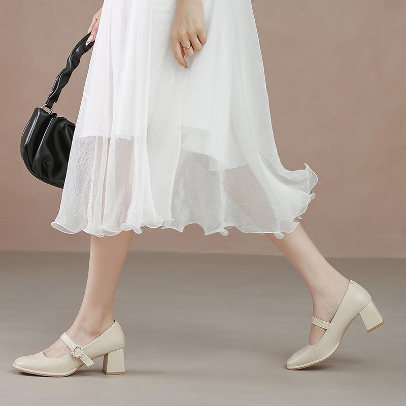 Leather Flat for Huizhou Women's Shoes Grape Mother Same High Heels Korean Version Spring New Mary Jane Shoes Women