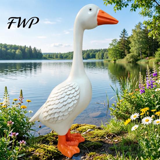 Wind-resistant Garden Decor Goose Statue 6"/12" Realistic White Sculpture Resin Decorative Figurine Fillable Base for Outdoor Porch Lawn Yard