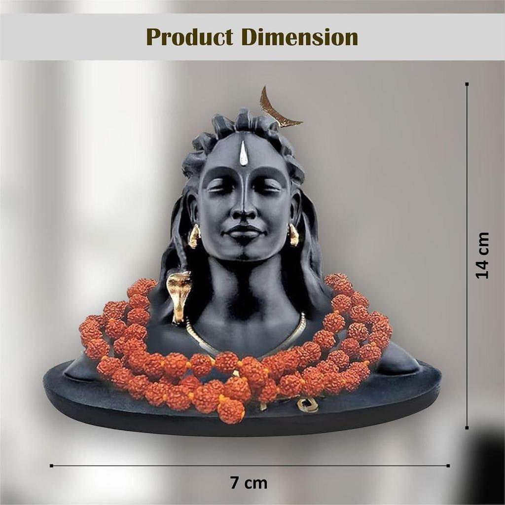 5.5 Inch Adiyogi Statue with Rudraksh Mala/Resin Car Dashboard Idols/Lord Shiva for Pooja/Shivratri Gift/Decor/Shiv Murti/Mahadev Statues/