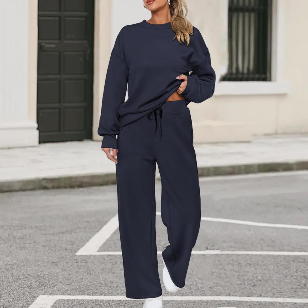 Women's Sports Suit: Solid Color Pullover, Drawstring Straight-leg Sweatpants, Women's Two-piece Casual Suit