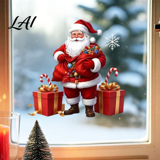 Holiday Glass Stickers Santa Claus Window Static Sticker Reusable Waterproof PVC Christmas Decal Decorative Xmas Decals HD Printing Clings for Home