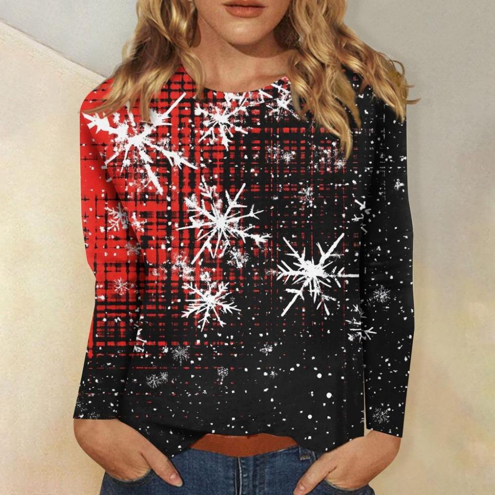 Christmas Women Sweatshirt Designer Round Neck Long Sleeve Loose Casual Christmas Snowman Fun Pattern Print Top