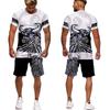 Men Animal Bull Riding Cowboy Tattoo Camo 3D Printed Tees/Suits Summer Casual Streetwear Short Sleeves T-Shirts Sets Sportwear