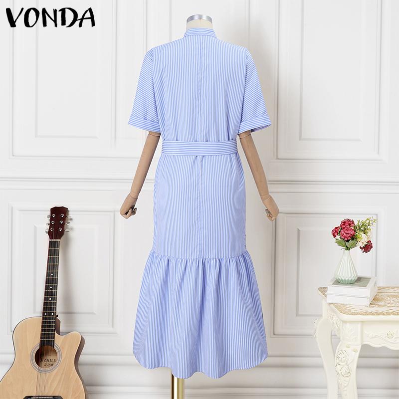 VONDA Женские элегантные полосатые платья-рубашки с коротким рукавом