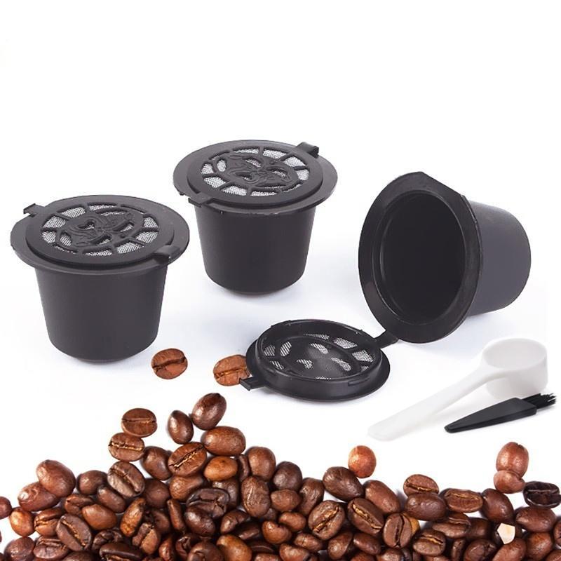 3 Piece Reusable Refillable Coffee Capsule Filters for Nespresso with Spoon and Brush 20ML.