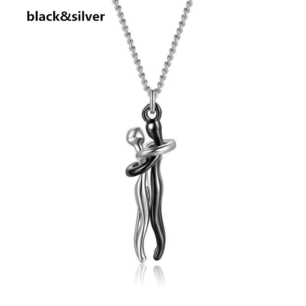 Day Gift Jewelry Together Forever Love Style Necklace Couple Hugging Pendant Lovers Necklace