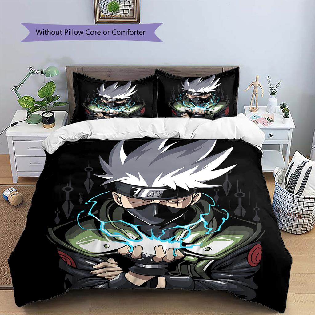 Хатаке Какаши Узор Наруто Постельное белье Домашний декор Подарок на день рождения (1 пододеяльник + 2 наволочки, без наполнителя)