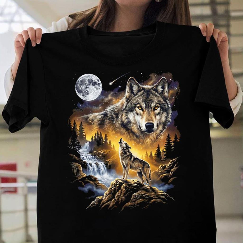 Wolf Howling At The Moon Forest Wildlife Art Design Wolf T Shirt - Wolf Tshirt, Animal Tshirt, Wolf Shirt, Wolves Shirt, Silver Wolf Shirt