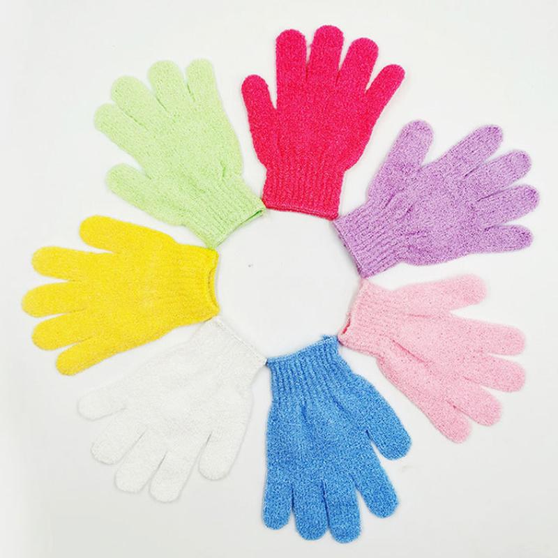 Двусторонние отшелушивающие перчатки-варежки для очищения тела - 2 штуки, разные цвета