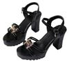 Ladies Shoes Summer Platform Buckle Strap Women's Open Toe Sandals Outdoor Metal Decoration Versatile Daily Party Heeled Sandals