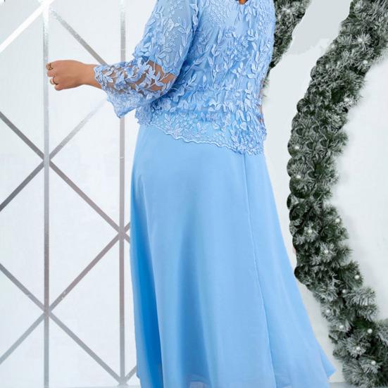 Женское платье с цветочной вышивкой, прозрачное кружево с рукавом три четверти и круглым вырезом, поддельное свободное однотонное платье из двух частей, элегантное платье макси больших размеров