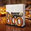 BOO Орнамент для хранения букв Хэллоуин Деревянный держатель для салфеток, Милый пастельный тыква-призрак Черный кот Настольный диспенсер для салфеток, Водонепроницаемый настольный