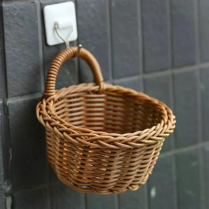 Кухонный органайзер Настенная корзина для хранения Плетеная корзина Декоративный органайзер для цветов Кухонная посуда Хранение фруктов и овощей