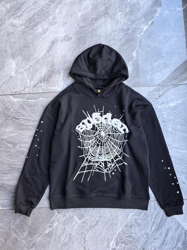 Унисекс Худи Sp5der 555555 с Паутиной и Объемными Буквами