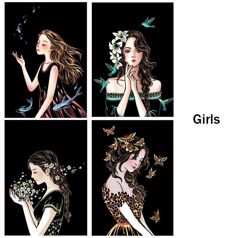 Красочная новая книга для скретчинга, бумага для волшебной живописи с четырьмя забавными карточками для рисования