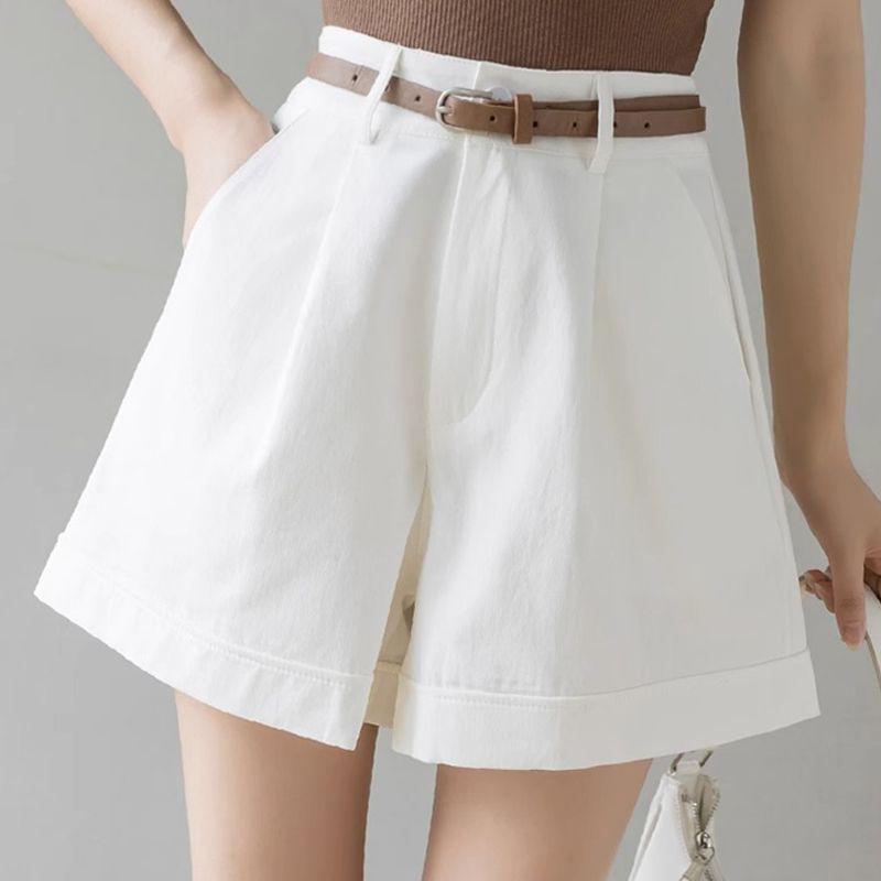 Женские шорты А-силуэта с высокой посадкой и широкими штанинами, с поясом - Летняя повседневная рабочая одежда 2025