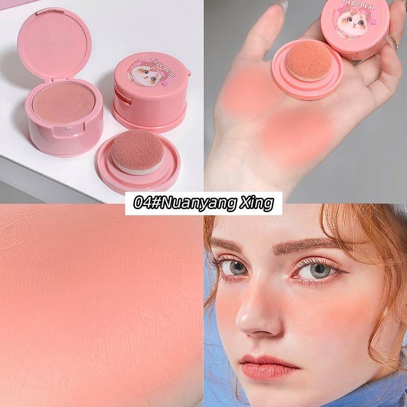 GEGE BEAR Air Cushion Blusher Powder, Cute Kitten Pink Cheek, with Mini Mirror Matte Waterproof Blush