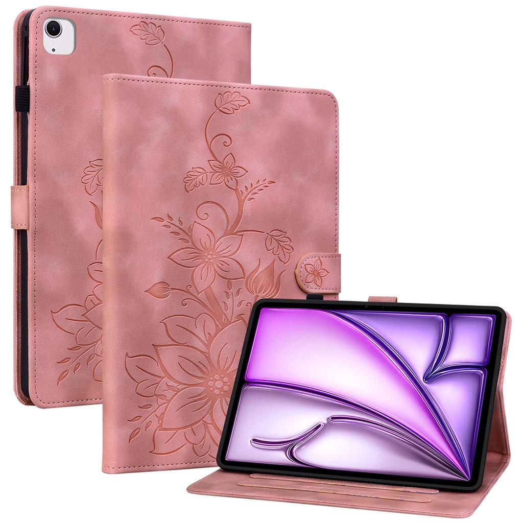 Для iPad Эйр 13 (2025)/(2024) Чехол из ПУ кожи Держатель для карт Подставка Чехол для планшета Дизайн с лилиями