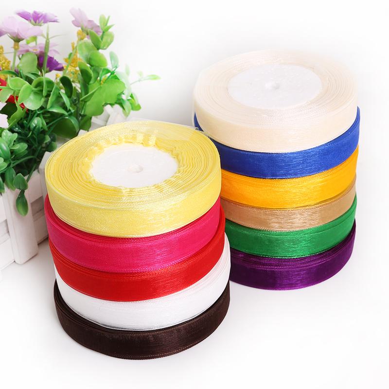 Шелковая лента из органзы, 50 ярдов, 15 мм, 50 ярдов, рулон шифона, швейная ткань, аксессуары, подарочная упаковка для рукоделия
