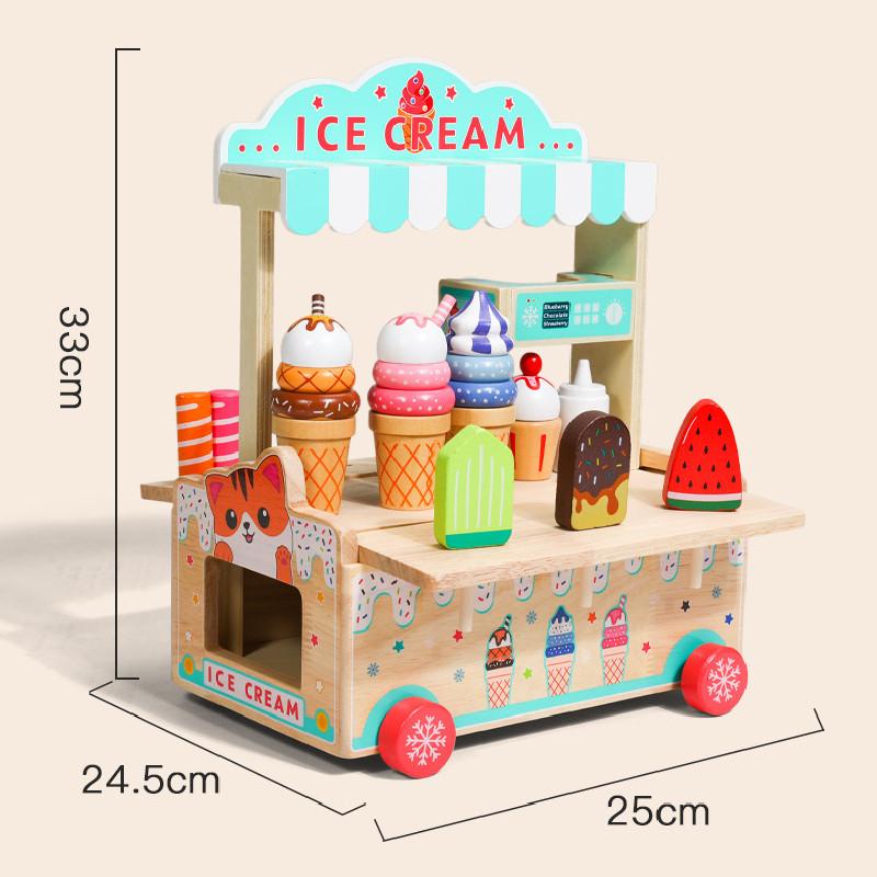 Ice Simulation Wooden Cream Cart Children Role Playing Toy Set For Imagine Play