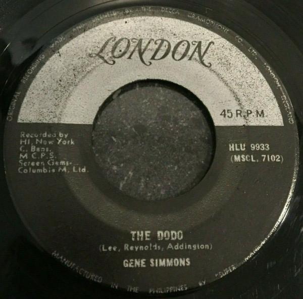 7-дюймовая пластинка GENE SIMMONS - The Dodo / The Jump HLU9933 London Records 1964 Филиппинский Рок Б/у