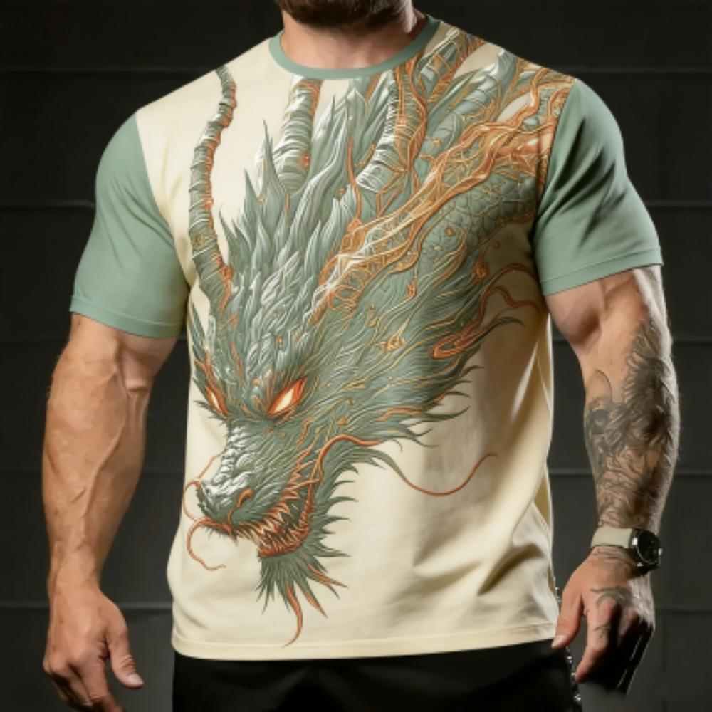 Europe America Summer Men's T-Shirt Dragon Pattern 3D Print Tees Top Loose Short Sleeve Streetwear Vintage Oversized Women T-shirt