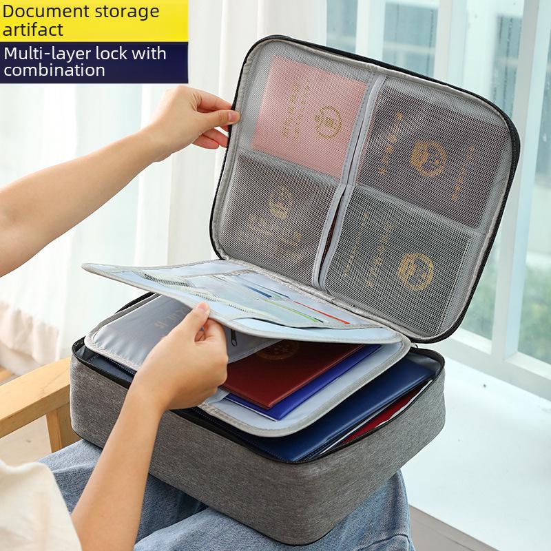 Household Multi-Layer Document Storage Box for Certificates, Passports, Cards. Multi-Function File Storage Bag for Family.
