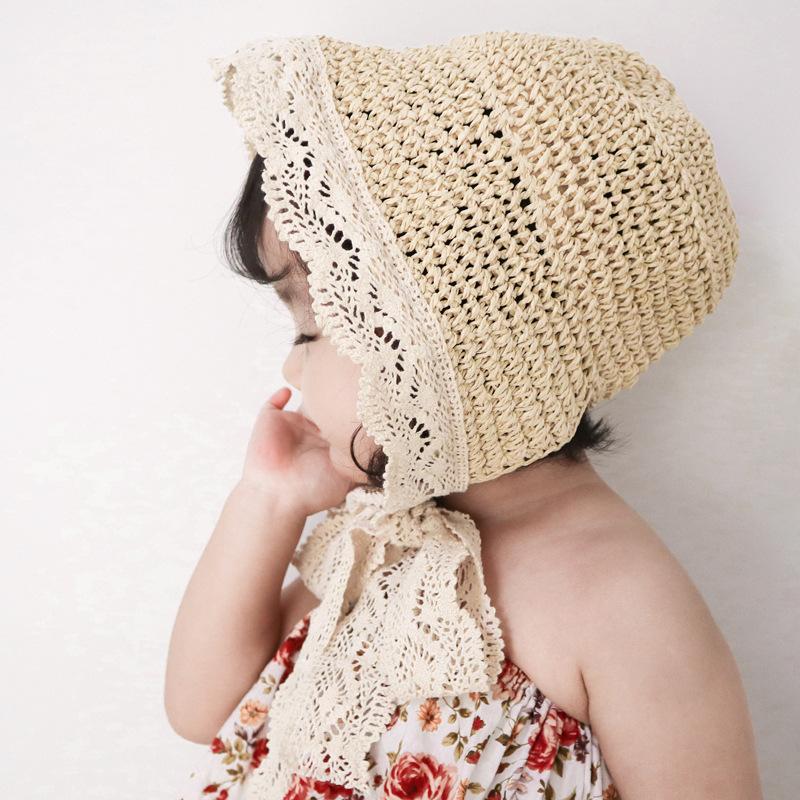 Fashion Lace Baby Hat Summer Lace Up Straw Hats For Kids Girls Panama Fisherman Beach Sunshade Cap