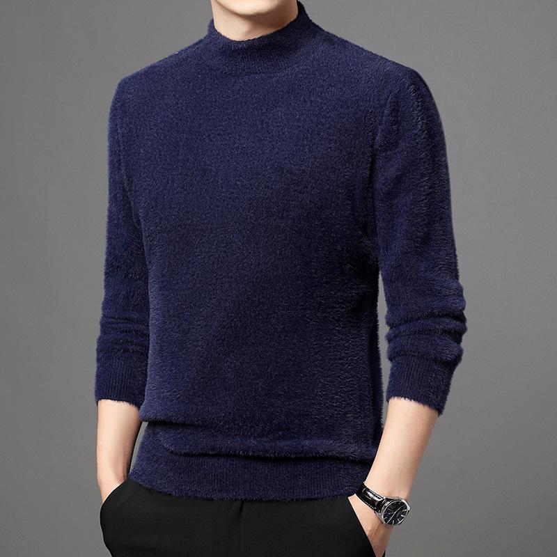 Осенний утолщенный свитер, мужской джемпер с полуводолазкой, вязаный теплый свитер, имитация норки, джемпер для молодежи и людей среднего возраста