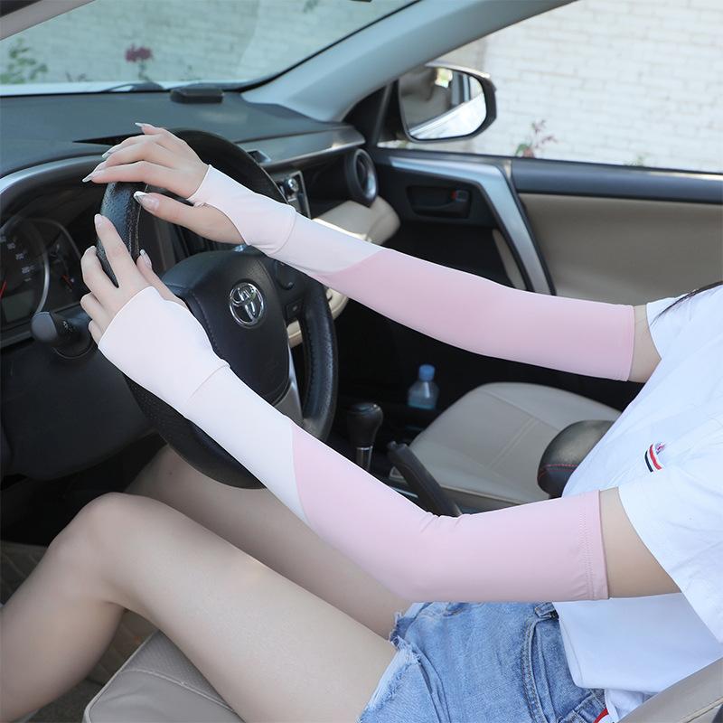 Солнцезащитные рукава для женщин, для улицы, для вождения, летние, ультрафиолетовые, из ледяного шелка, тонкие, для езды, солнцезащитные, с цветными блоками, для защиты рук, ледяные рукава