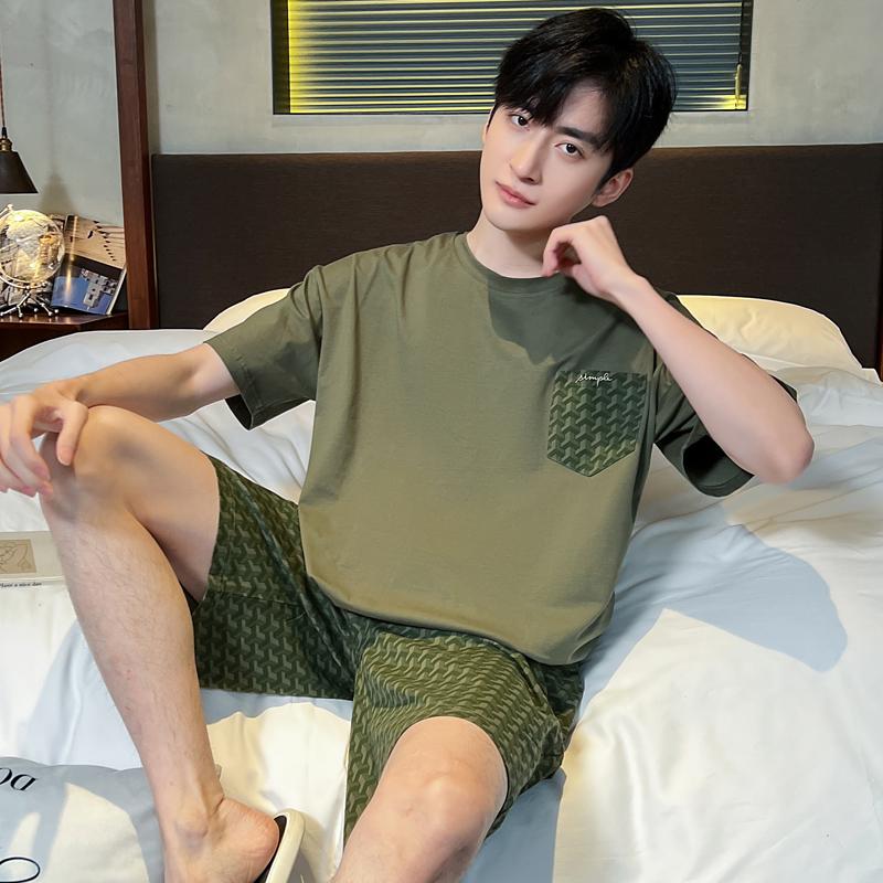 Летняя мужская пижама с коротким рукавом, модальный тонкий толстый повседневный свободный студенческий домашний костюм для молодых мальчиков, пижама Homme