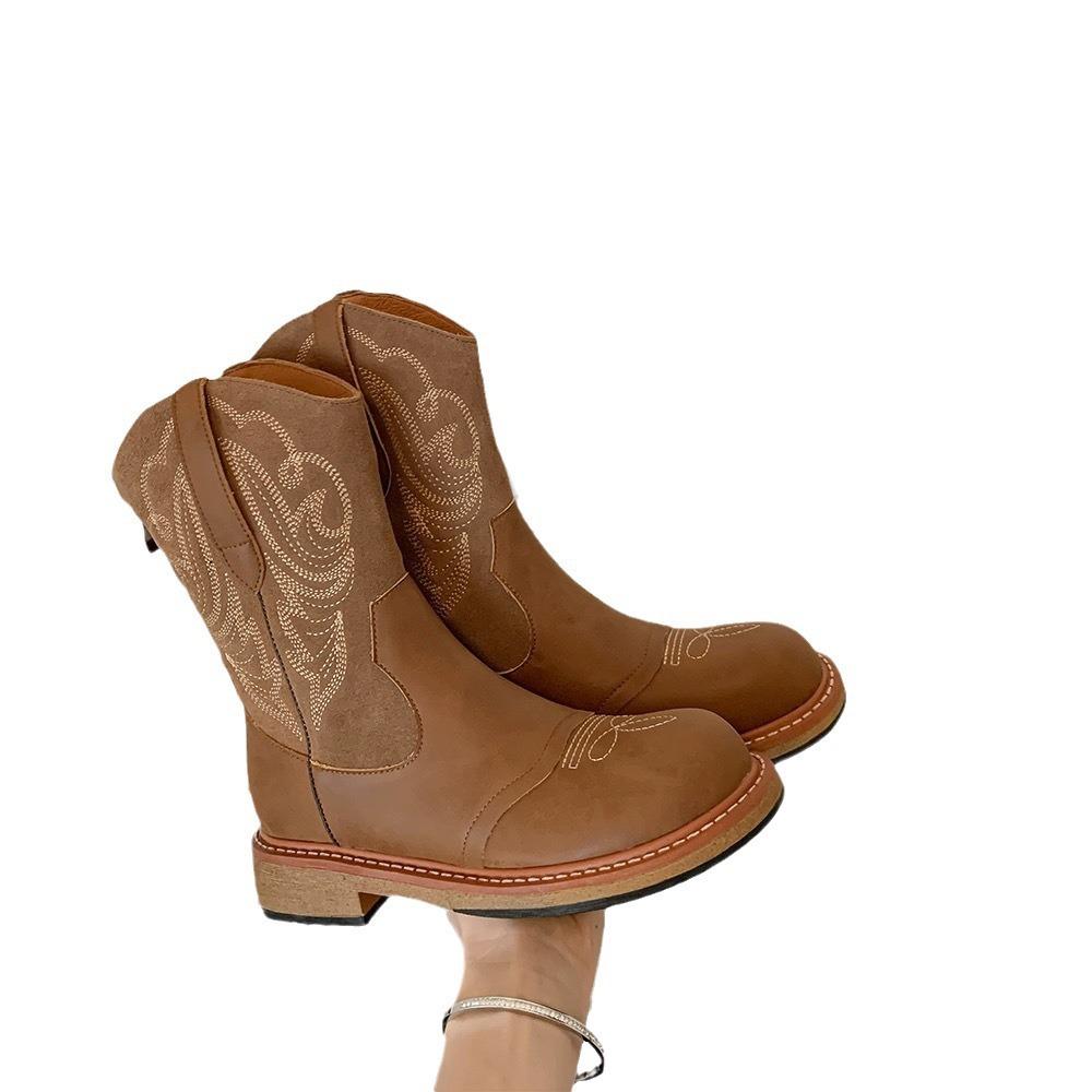 Олень Нара Британский стиль ретро Европейская и американская вышивка вестерн сапоги рыцарские сапоги короткие сапоги женские средние сапоги Martin сапоги слово лето