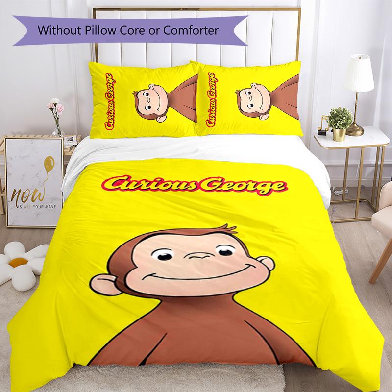 Curious George 3pcs Bedding Set Duvet Cover Closure Includes 1 Duvet Cover & 2 Pillowcases for All Seasons Bedroom Home Dorm Decor
