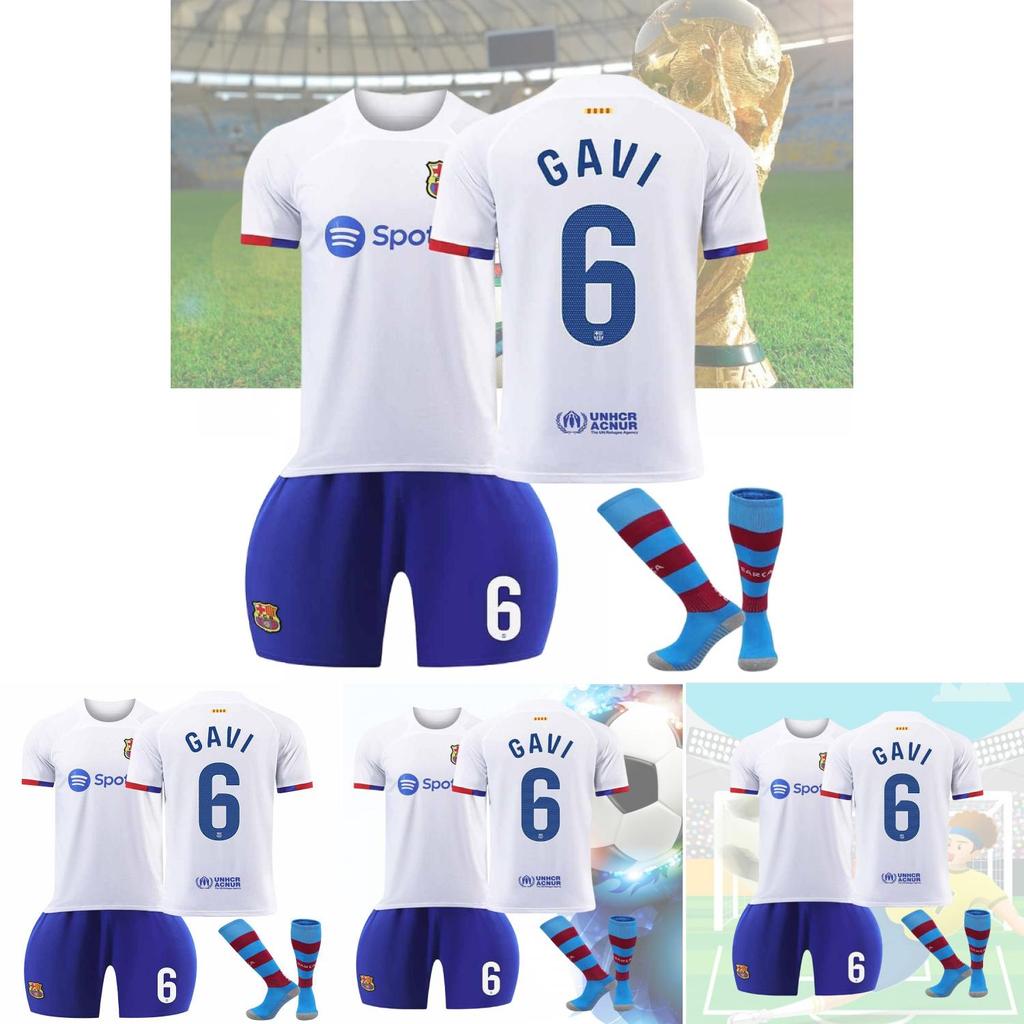 2324 Гостевая футболка Барселоны Месси 8 Педро 9 Левандовски 30 Детская футбольная футболка