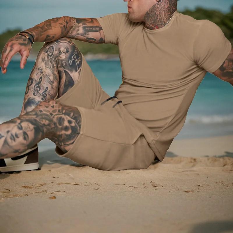 Летний уличный стиль 2025 Мужской повседневный комплект большого размера - Рубашка с коротким рукавом и шорты